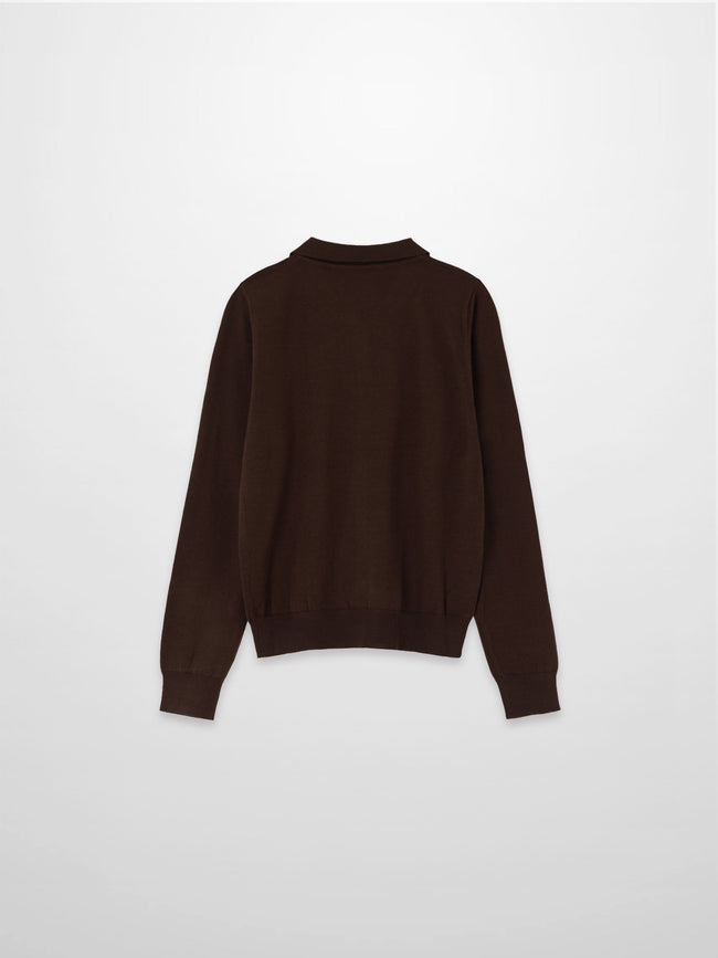 Wool Blend Collared Cardigan-Brown-1