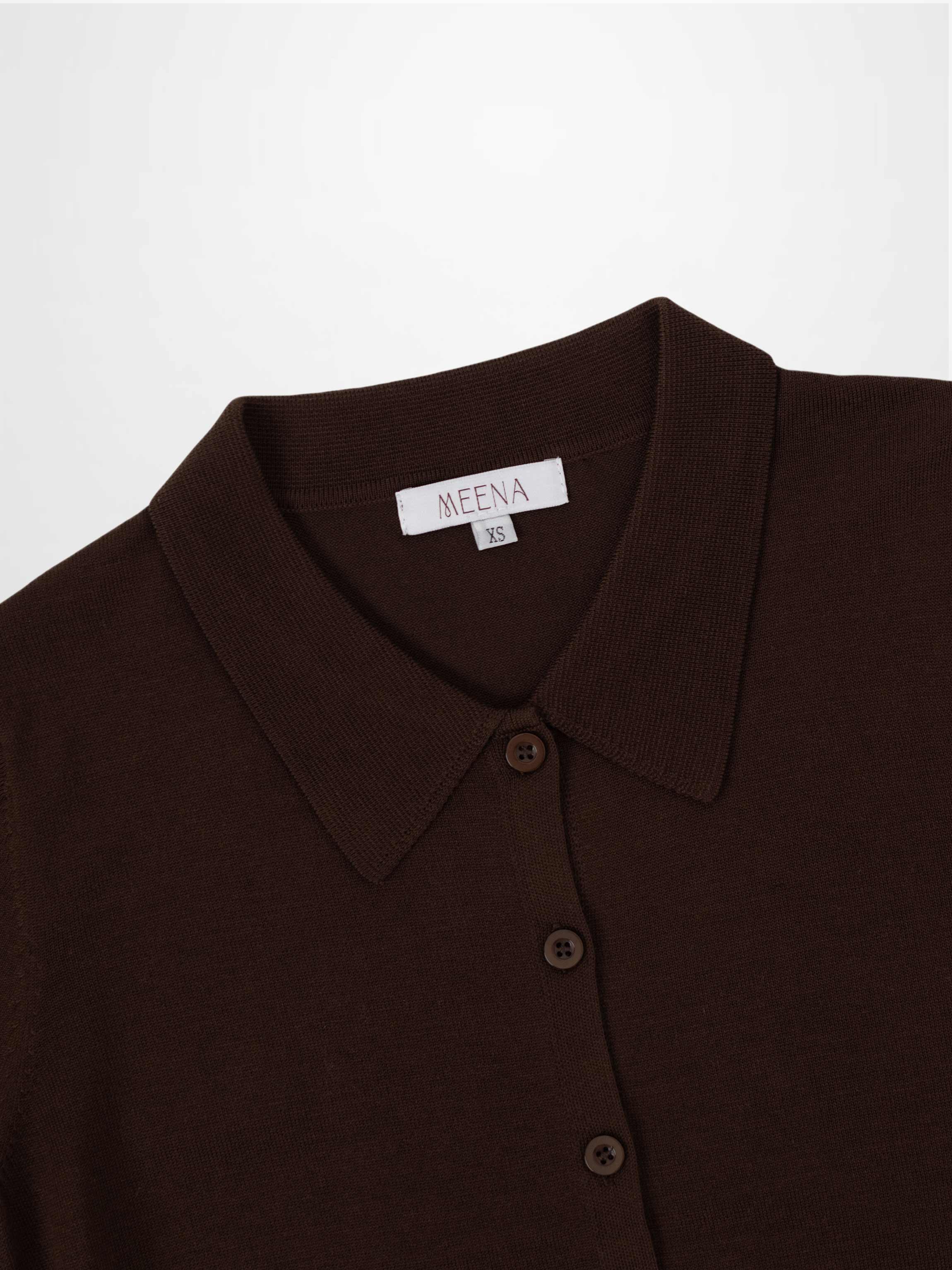 Wool Blend Collared Cardigan-Brown-2