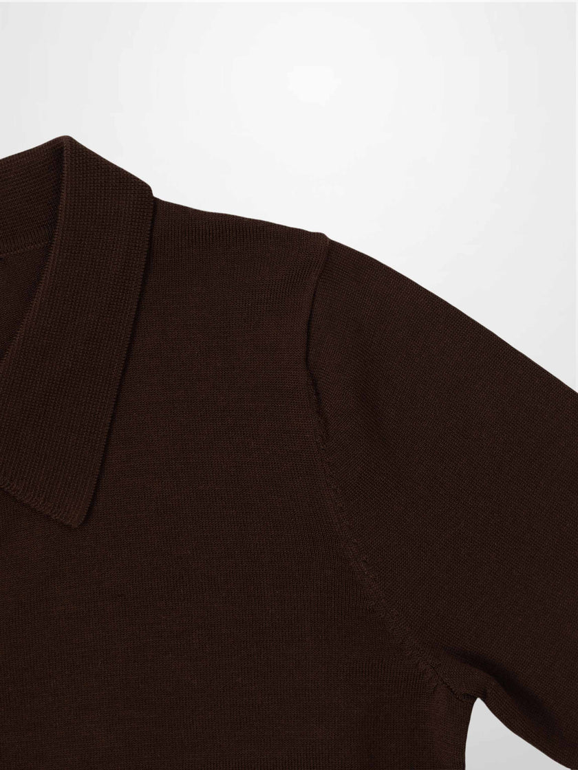 Wool Blend Collared Cardigan-Brown-3