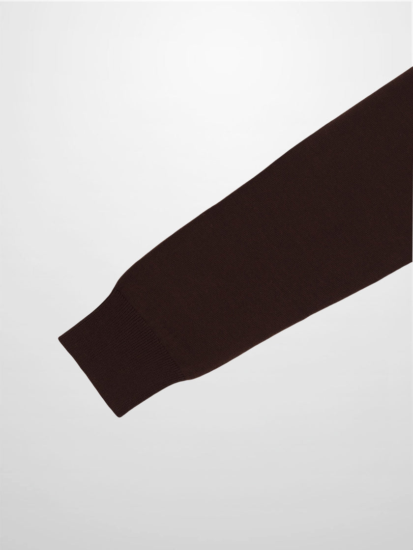 Wool Blend Collared Cardigan-Brown-4
