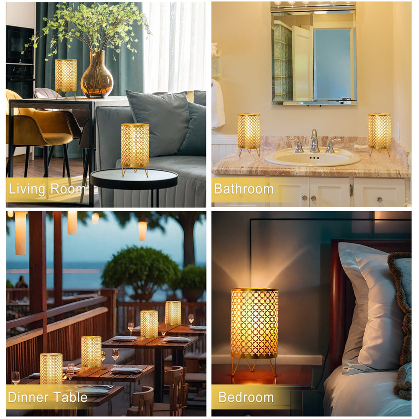 TRIROCKS Set of 2 Battery Operated Lamp 9'' High Cordless Table Lamp Battery Powered Lanterns with 6H Timer for Home Living Room Weddings Parties Patio Events Outdoors Indoors Shelf(Gold)-3