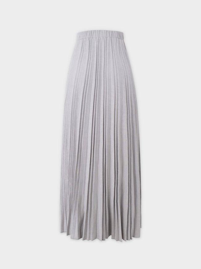 Wool Blend Pleated Skirt-Light Grey-1