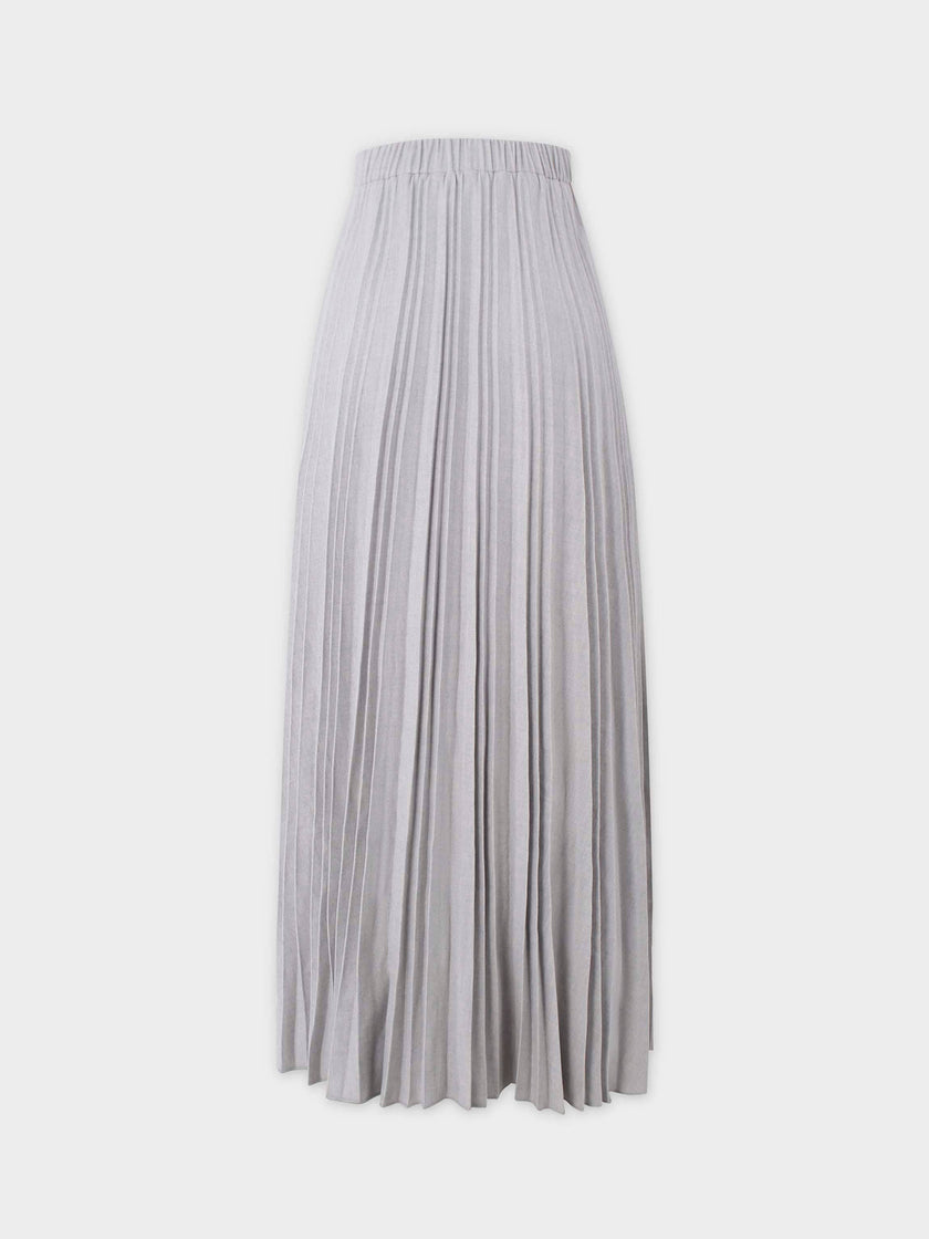 Wool Blend Pleated Skirt-Light Grey-1