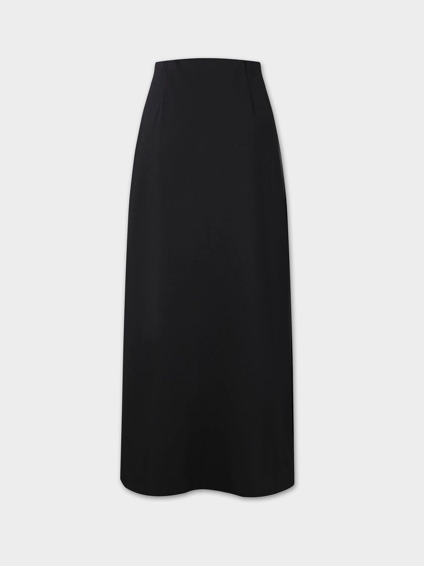 Wool Blend Slip Skirt-Black-2