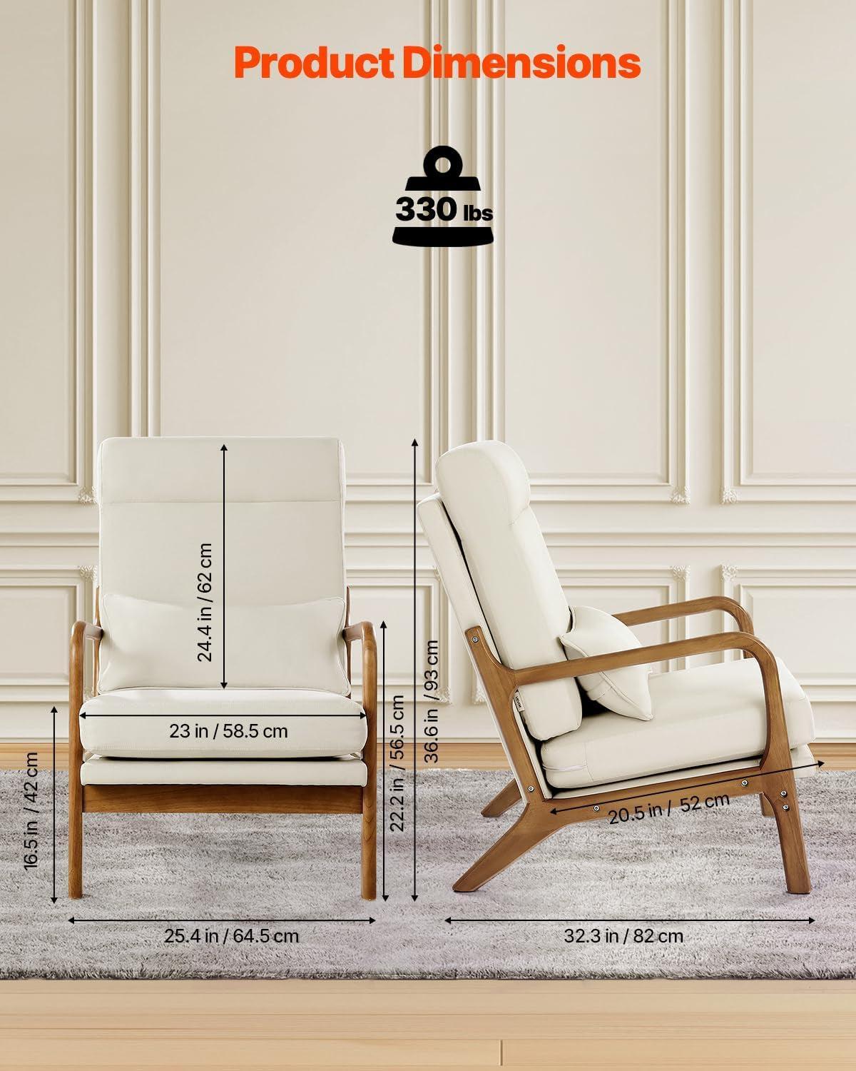 High Back Mid Century Modern Accent Chair Linen Fabric-3