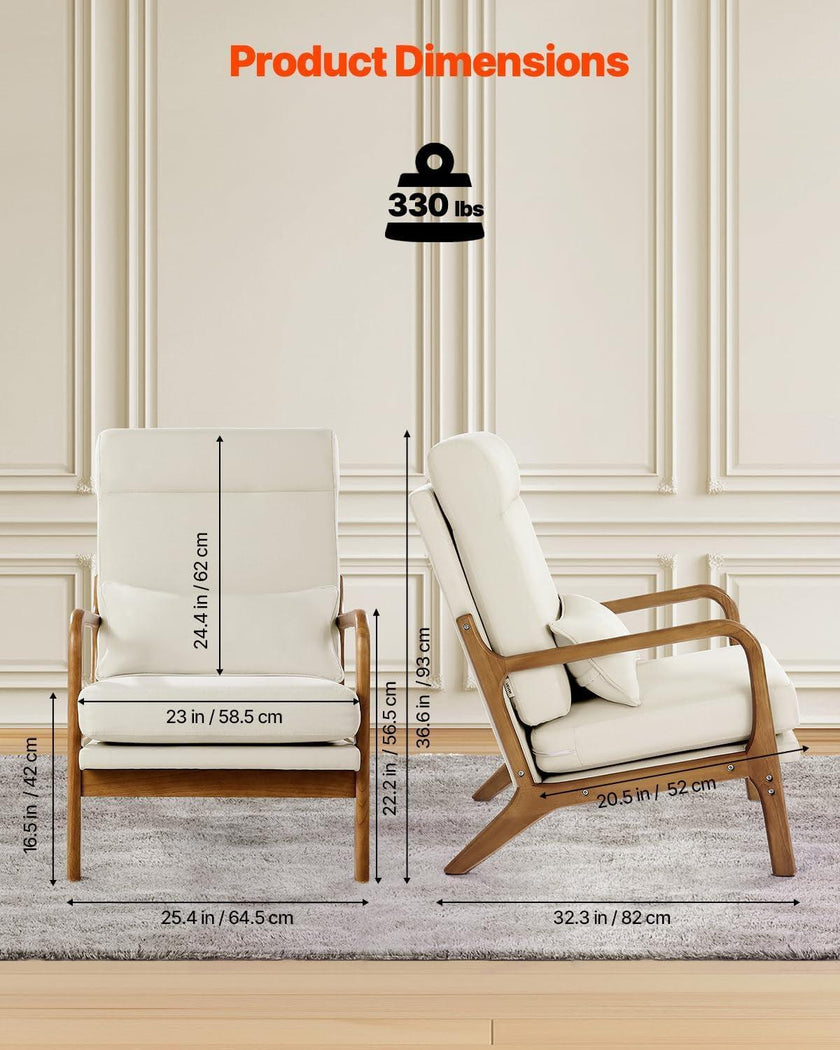 High Back Mid Century Modern Accent Chair Linen Fabric-3