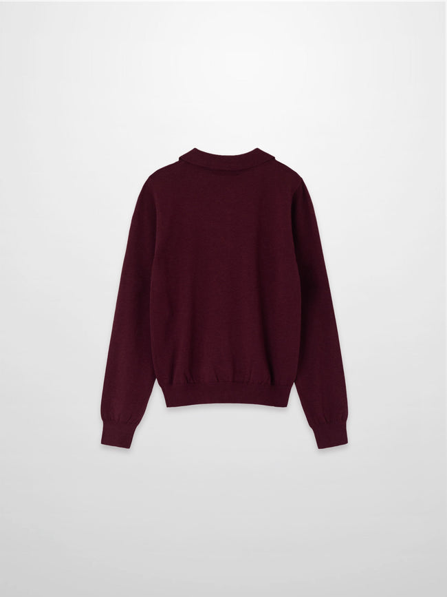 Wool Blend Collared Cardigan-Burgundy-1