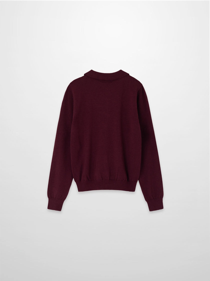 Wool Blend Collared Cardigan-Burgundy-1