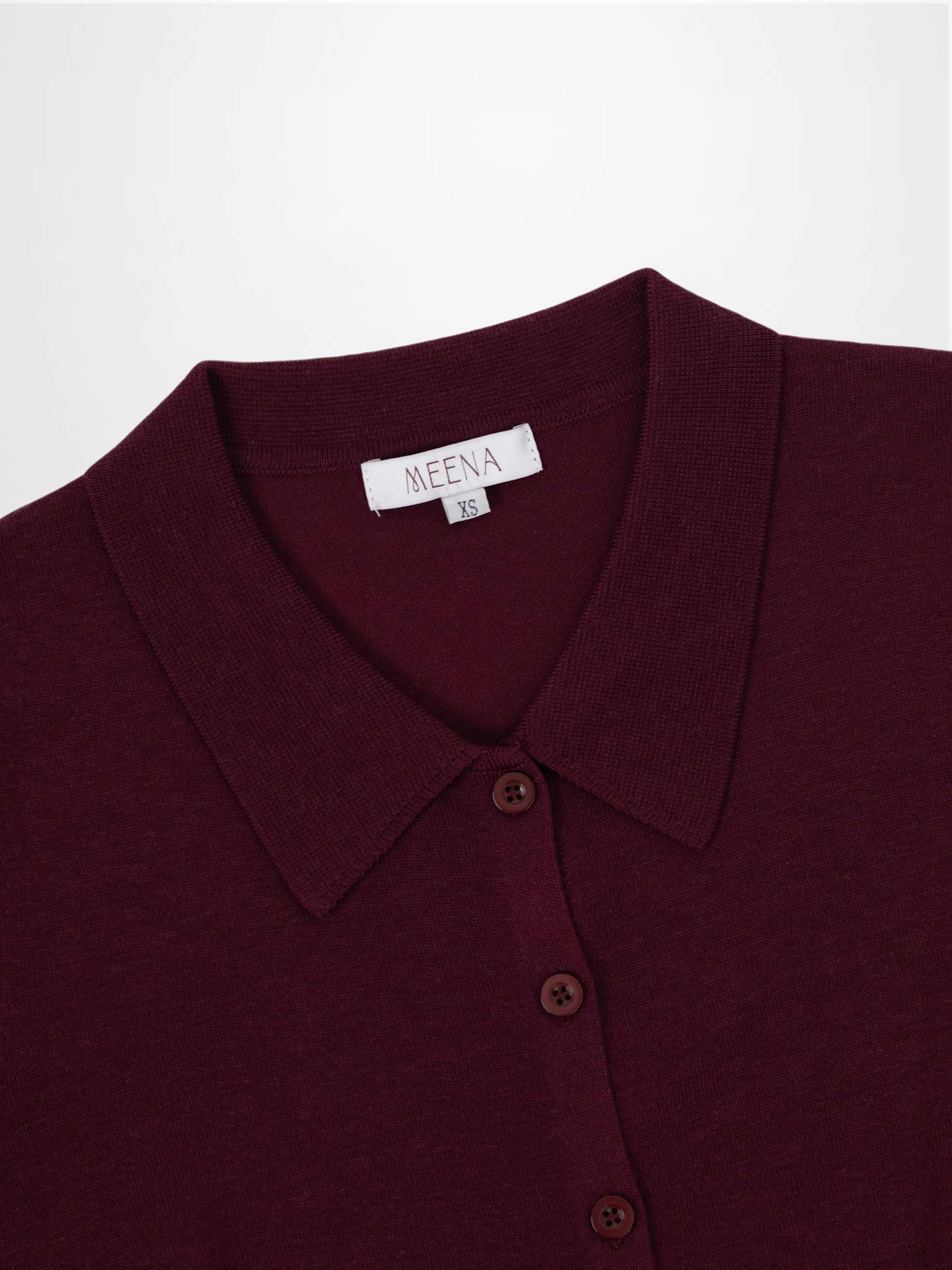 Wool Blend Collared Cardigan-Burgundy-2