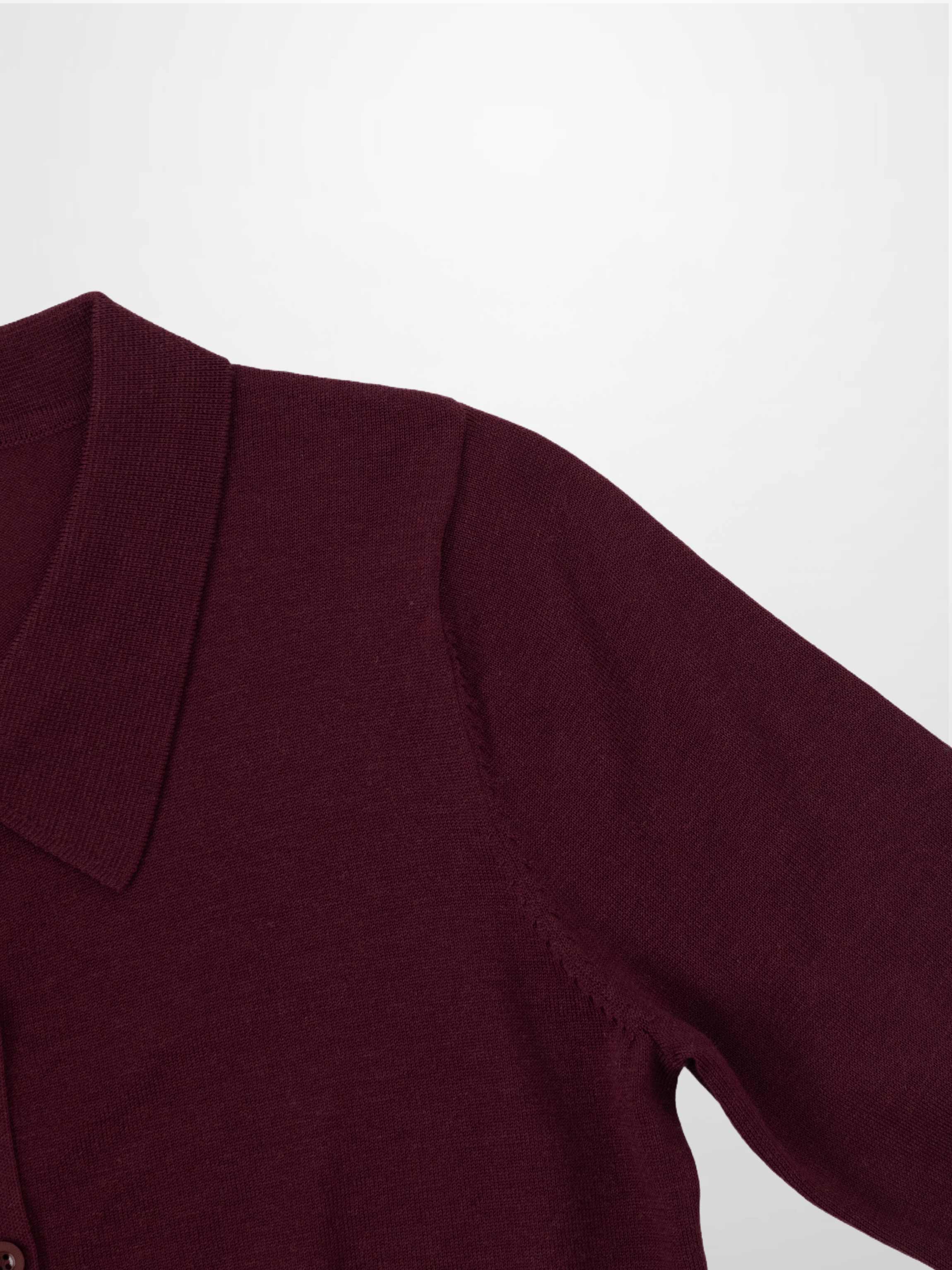 Wool Blend Collared Cardigan-Burgundy-3