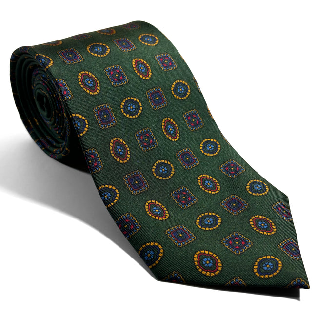 Forest Green Geometric Silk Tie-0