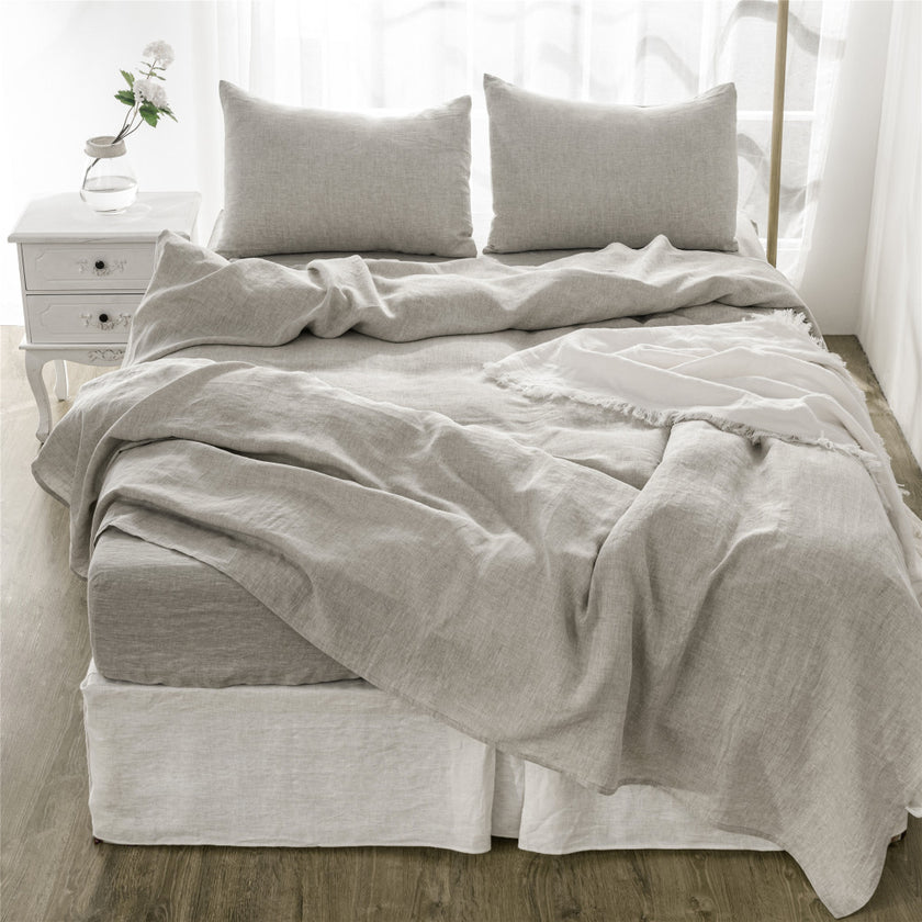 Four Piece Light Gray Linen Sheet Set-5