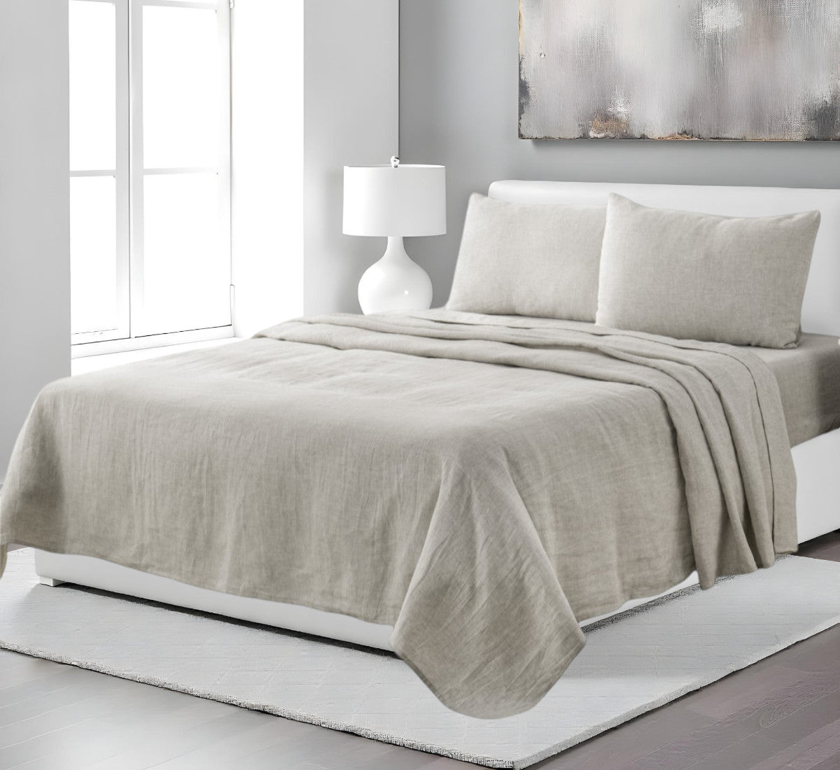 Four Piece Light Gray Linen Sheet Set-0