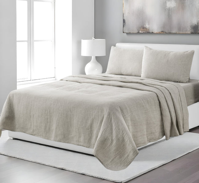 Four Piece Light Gray Linen Sheet Set-0