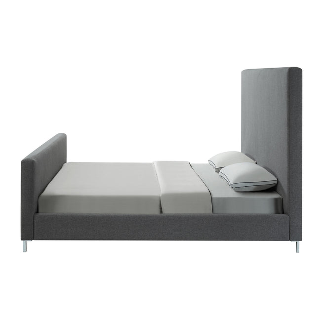 Gray Solid Wood King Upholstered Linen Bed-1