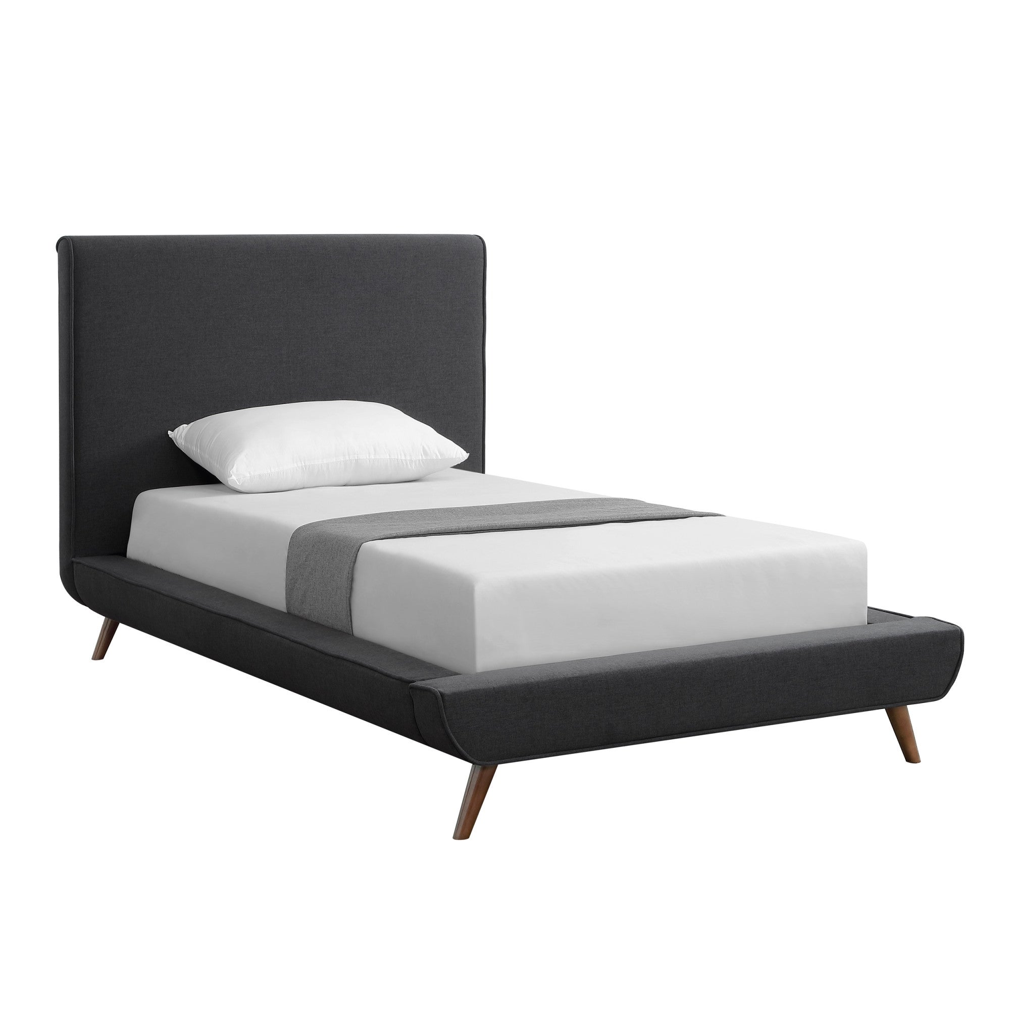 Charcoal Solid Wood Twin Upholstered Linen Bed-5