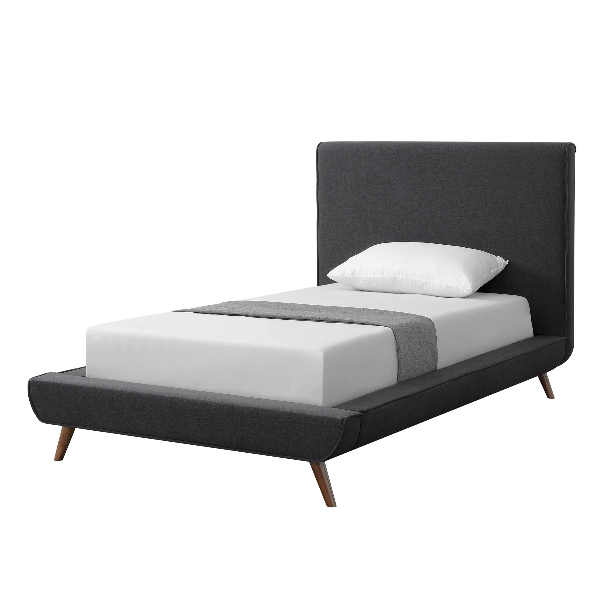 Charcoal Solid Wood Twin Upholstered Linen Bed-2