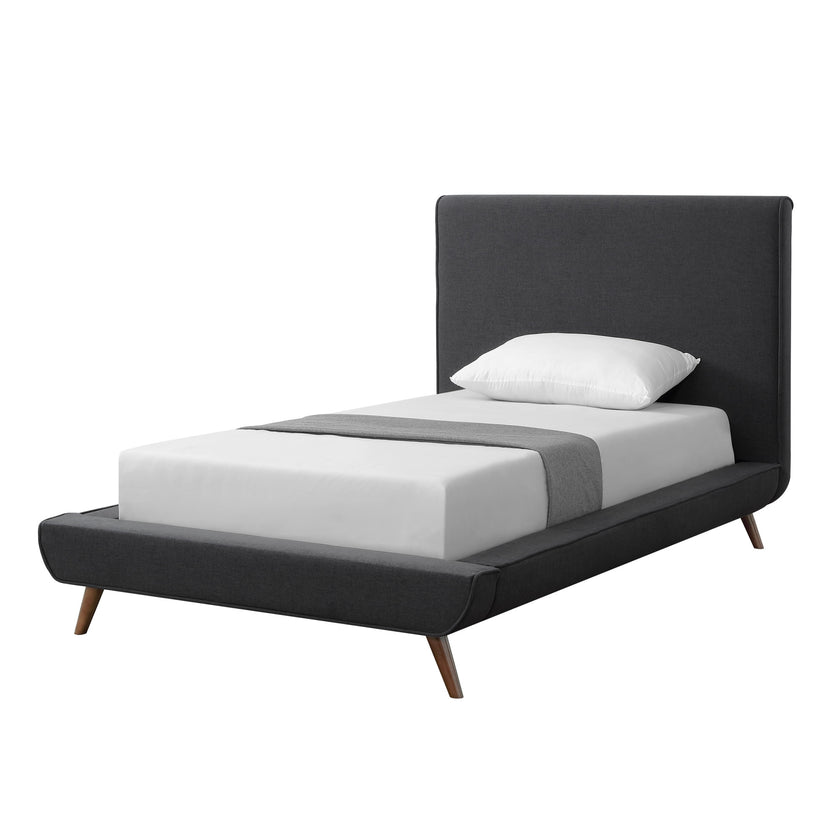 Charcoal Solid Wood Twin Upholstered Linen Bed-2