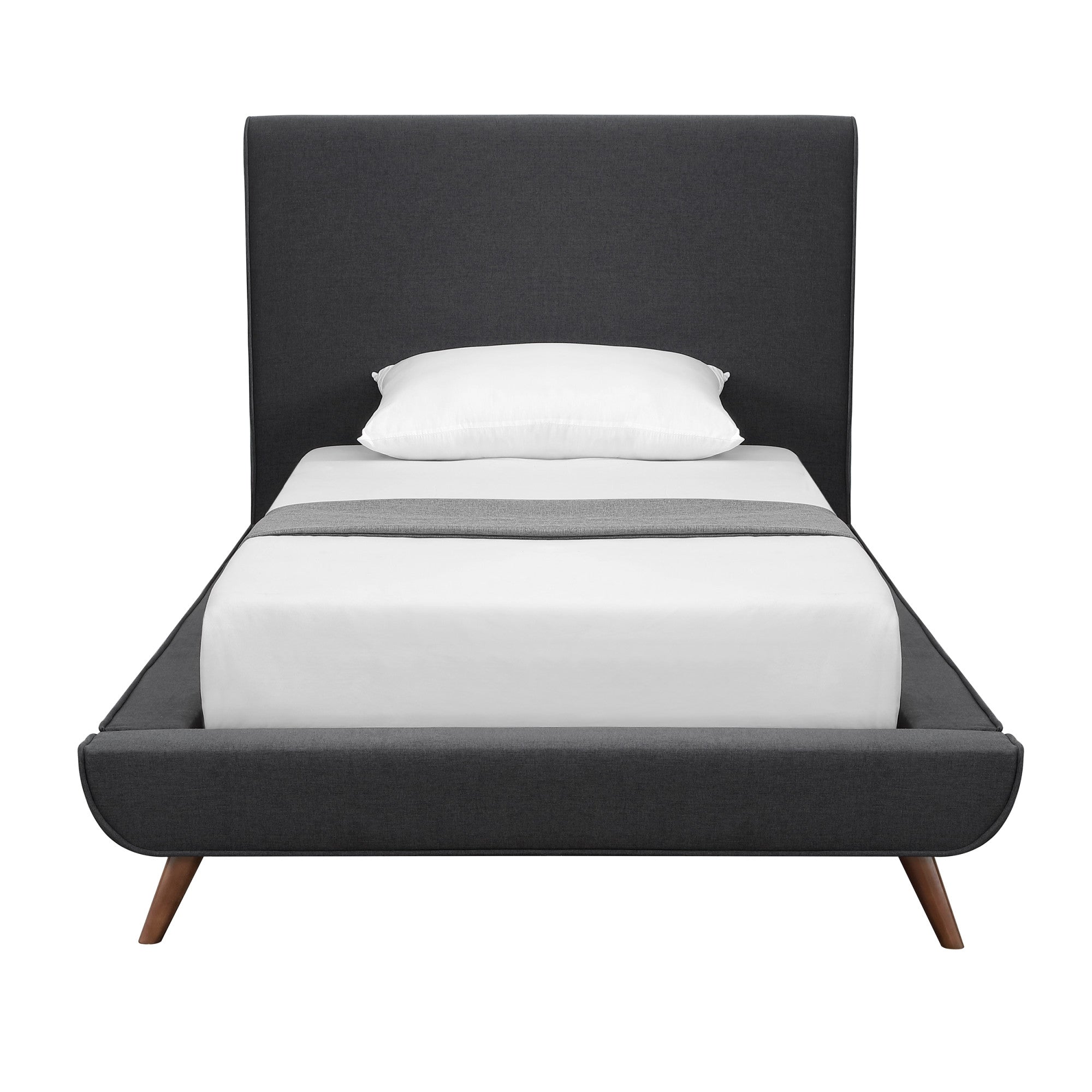 Charcoal Solid Wood Twin Upholstered Linen Bed-3