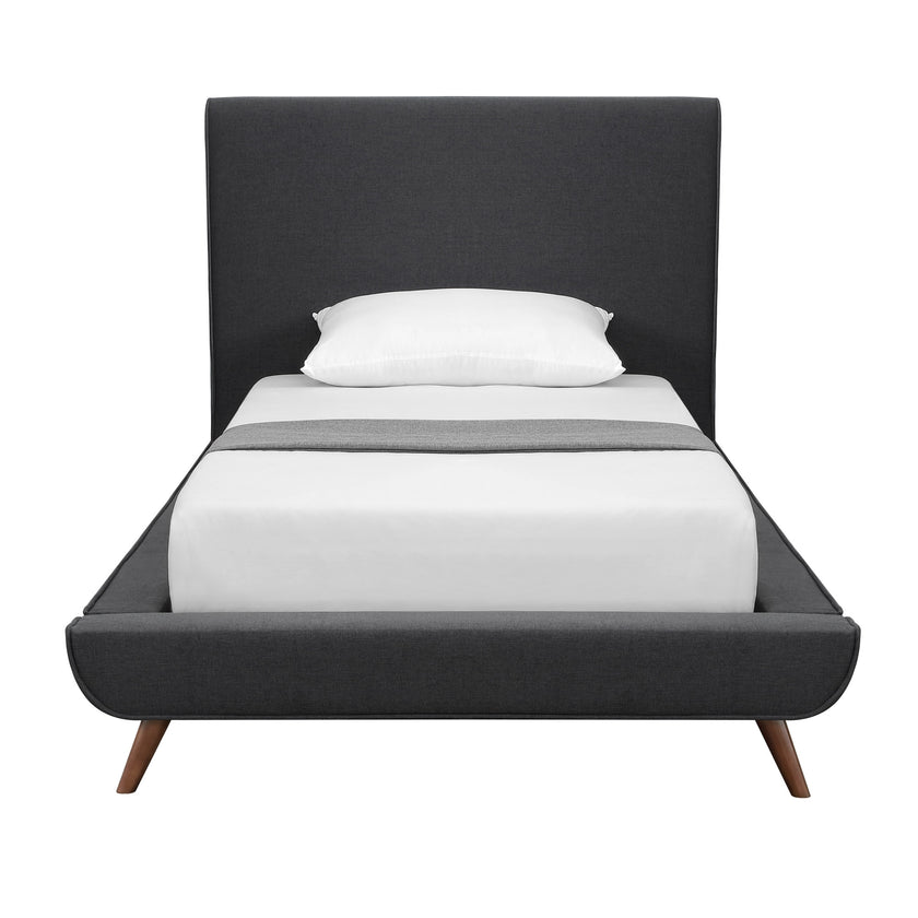 Charcoal Solid Wood Twin Upholstered Linen Bed-3