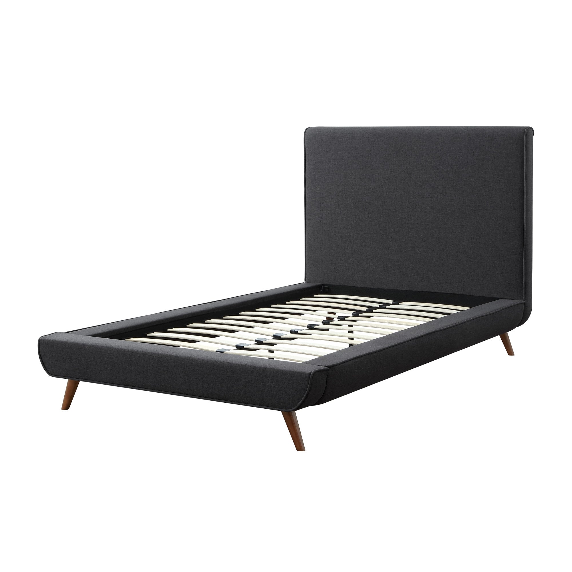Charcoal Solid Wood Twin Upholstered Linen Bed-4
