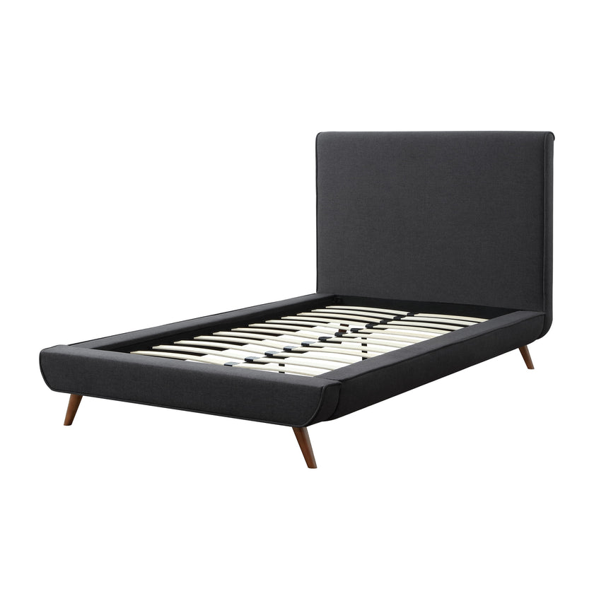 Charcoal Solid Wood Twin Upholstered Linen Bed-4