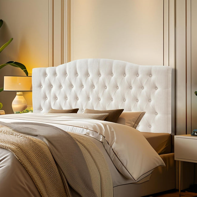 Tufted Linen Upholstered Headboard for Queen Full Beds-0