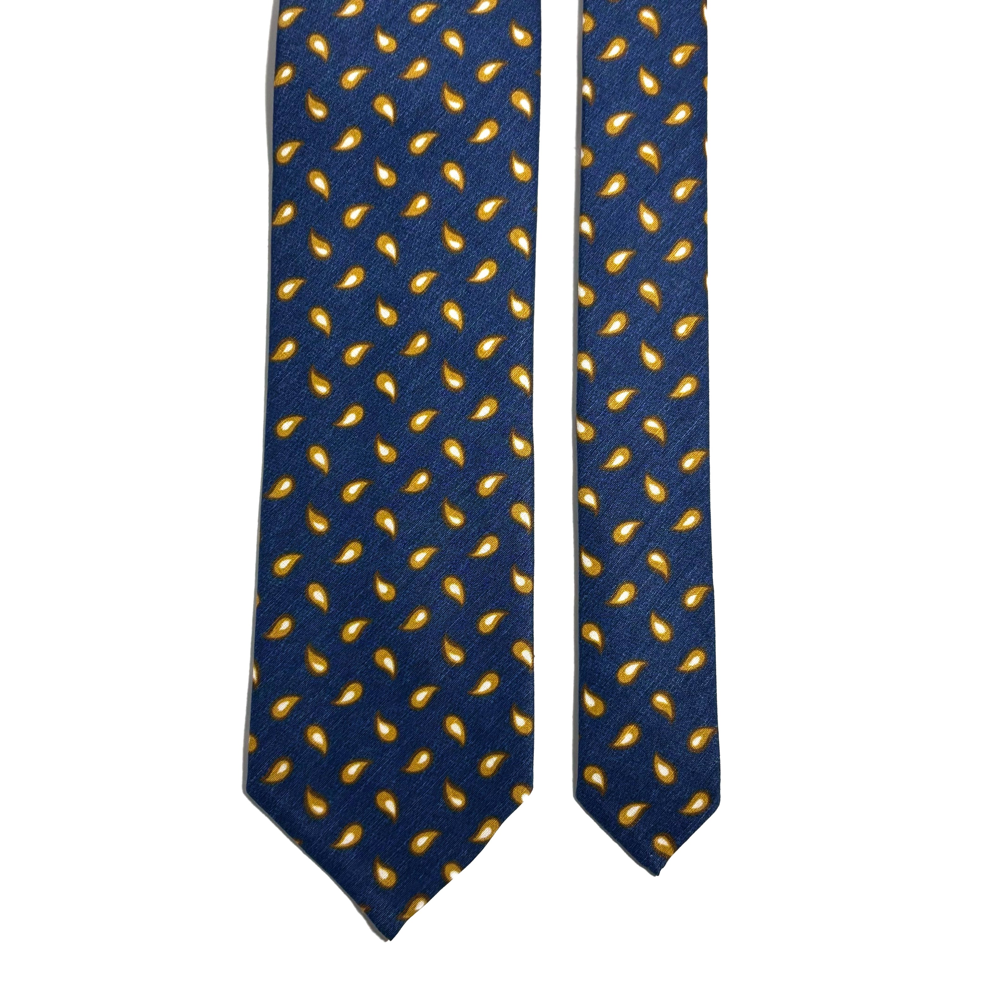 Navy Blue Teardrop Untipped Linen/Silk Tie-2