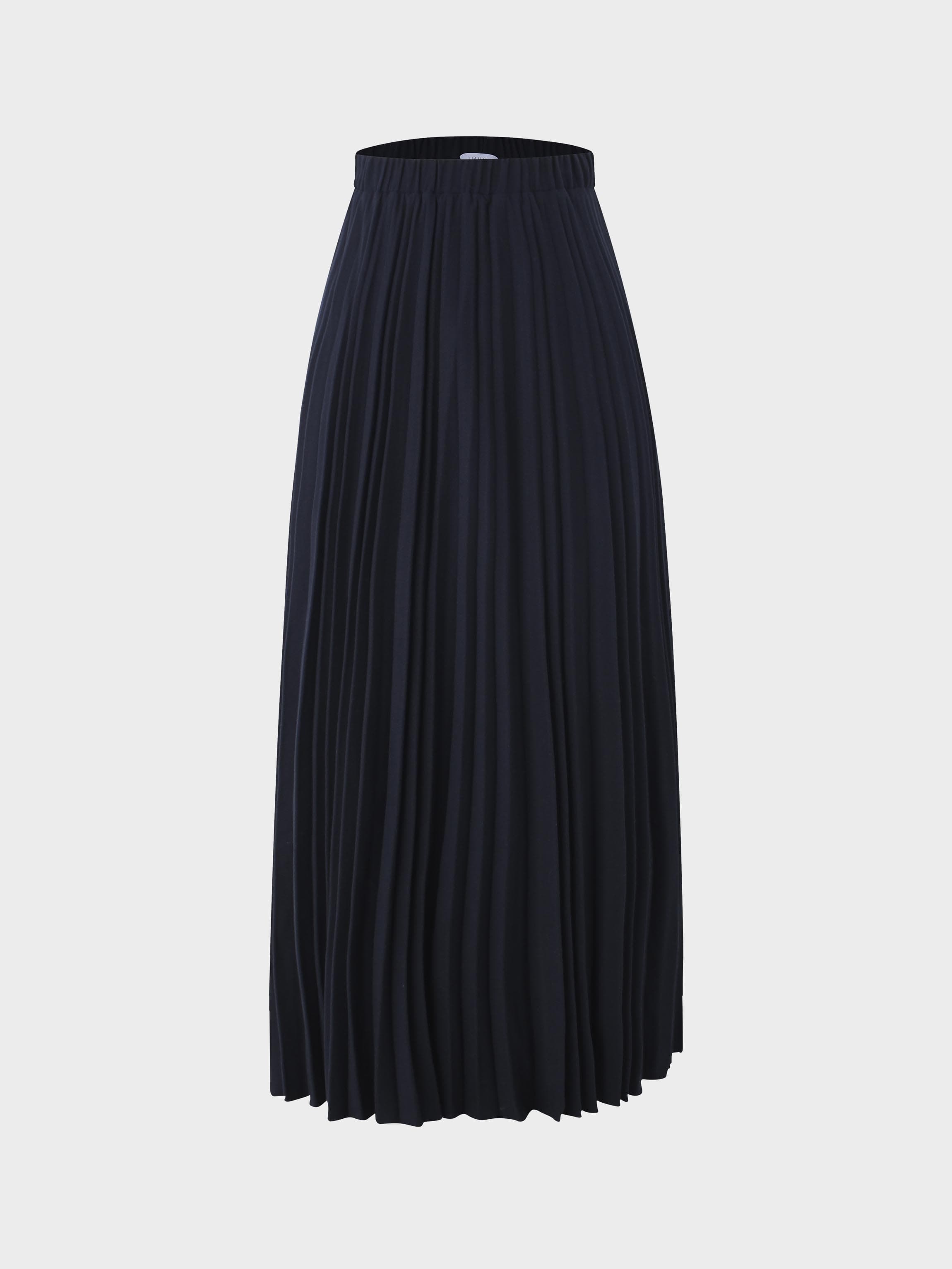 Wool Blend Pleated Skirt-Navy-1