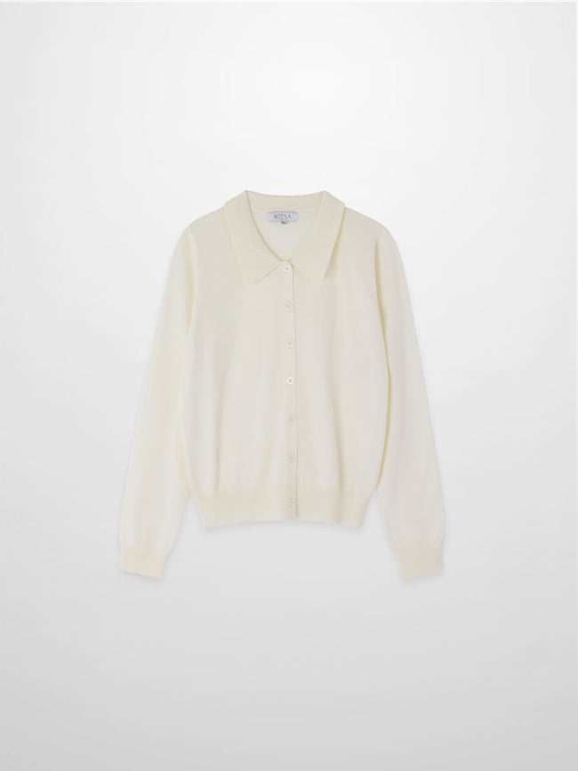 Wool Blend Collared Cardigan-Ivory-0