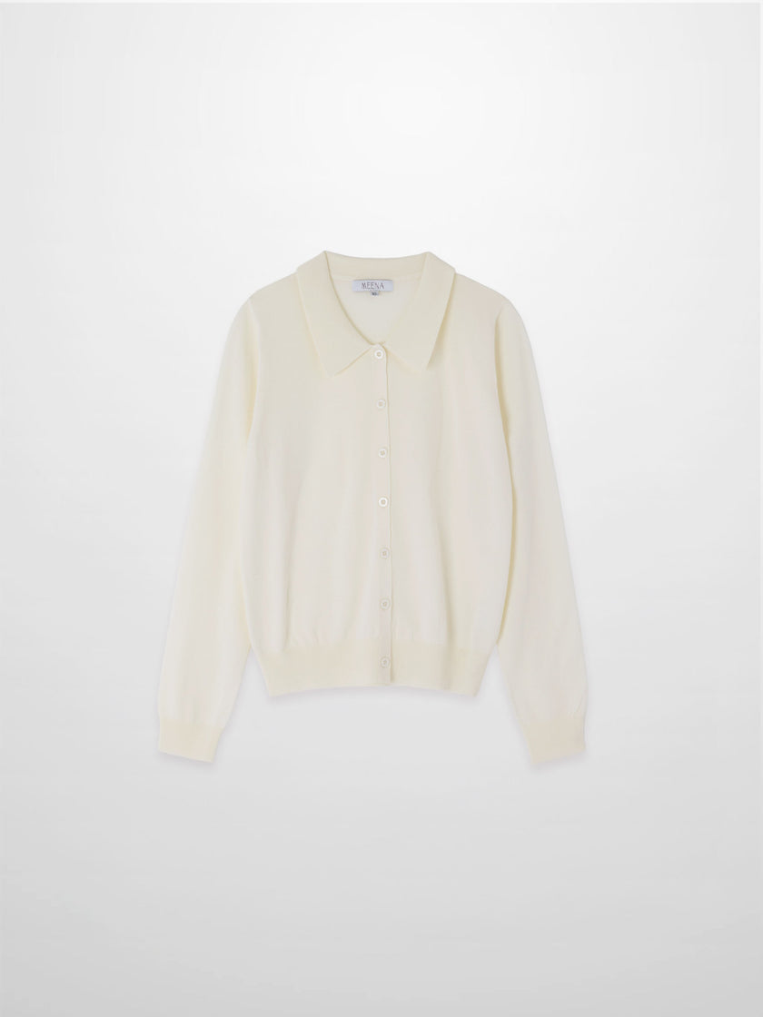 Wool Blend Collared Cardigan-Ivory-0