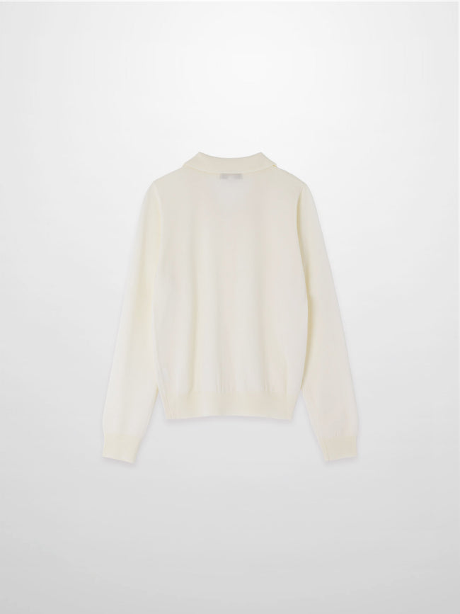 Wool Blend Collared Cardigan-Ivory-1