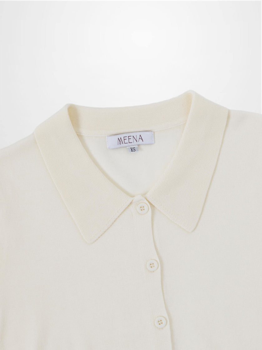 Wool Blend Collared Cardigan-Ivory-2