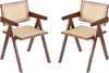 Rattan Dining Chairs Set of 2, Mid Century Modern Armchairs, Wooden Kitchen Chairs for Dining Room, Living Room, Walnut-0