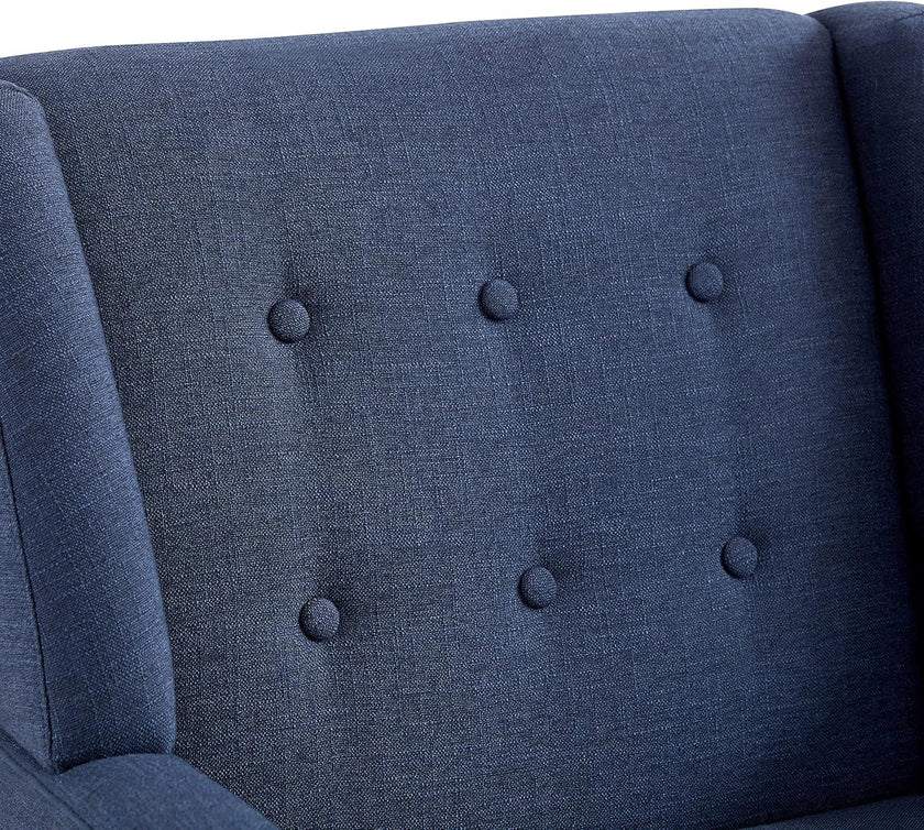 Dark Blue Upholstered Tufted Midcentury Linen Armchair-4