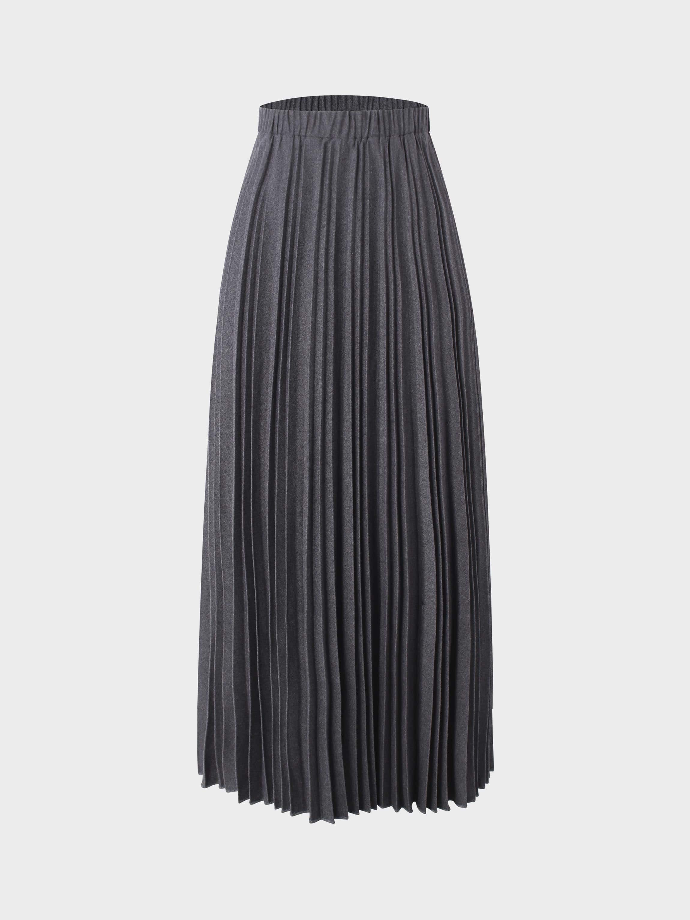 Wool Blend Pleated Skirt-Dark Grey-1