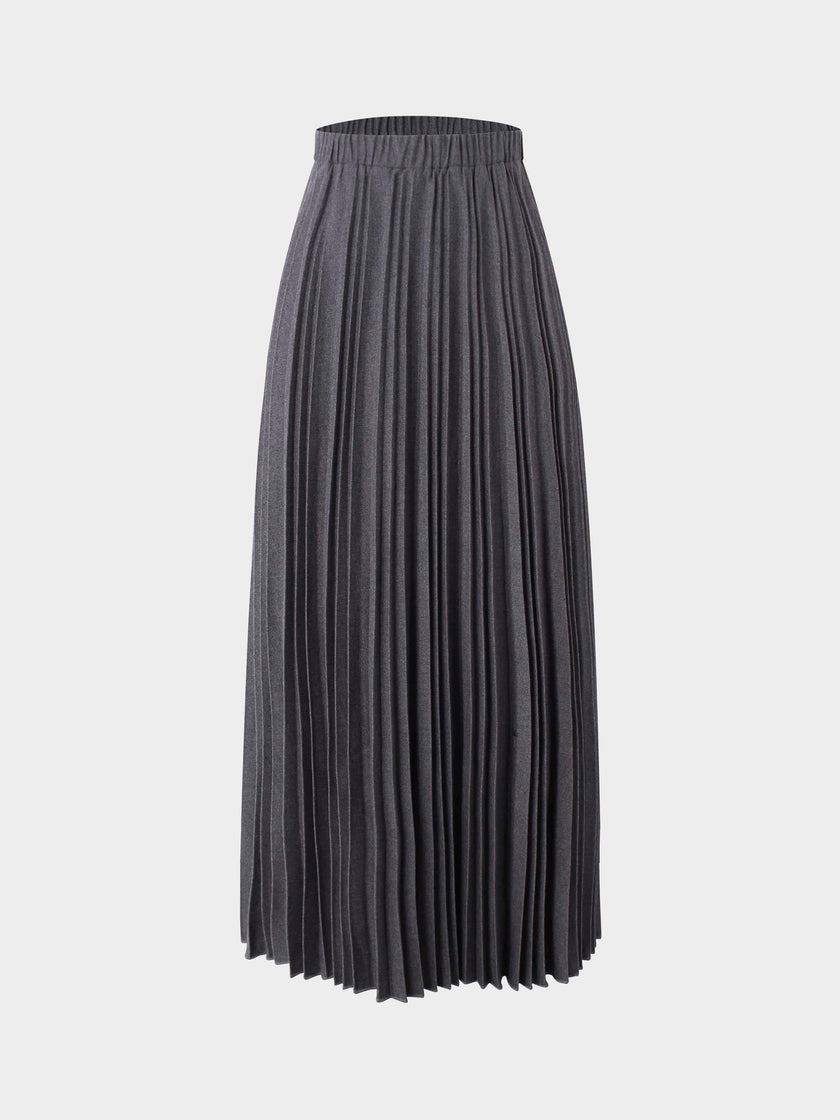 Wool Blend Pleated Skirt-Dark Grey-1