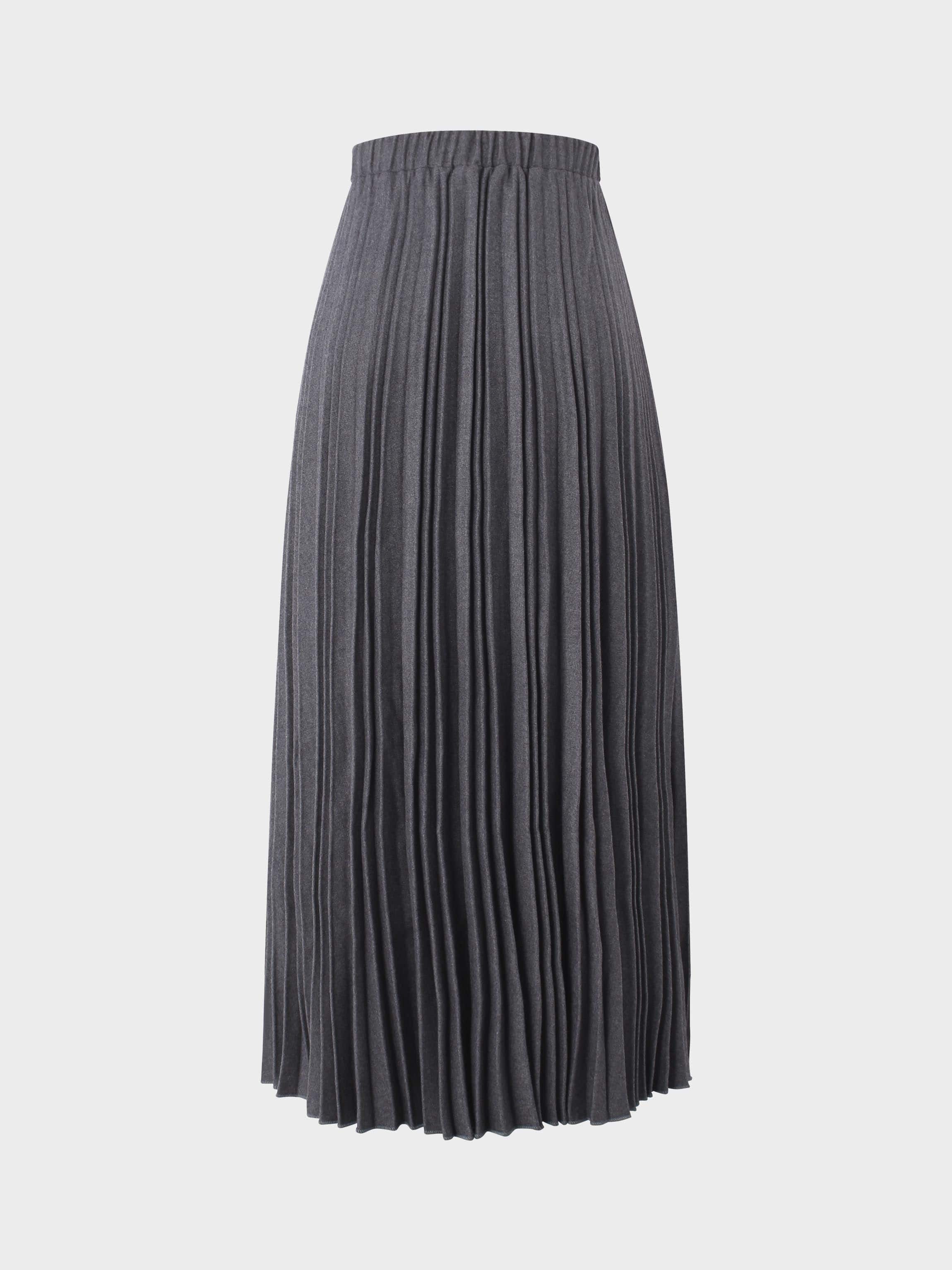 Wool Blend Pleated Skirt-Dark Grey-2