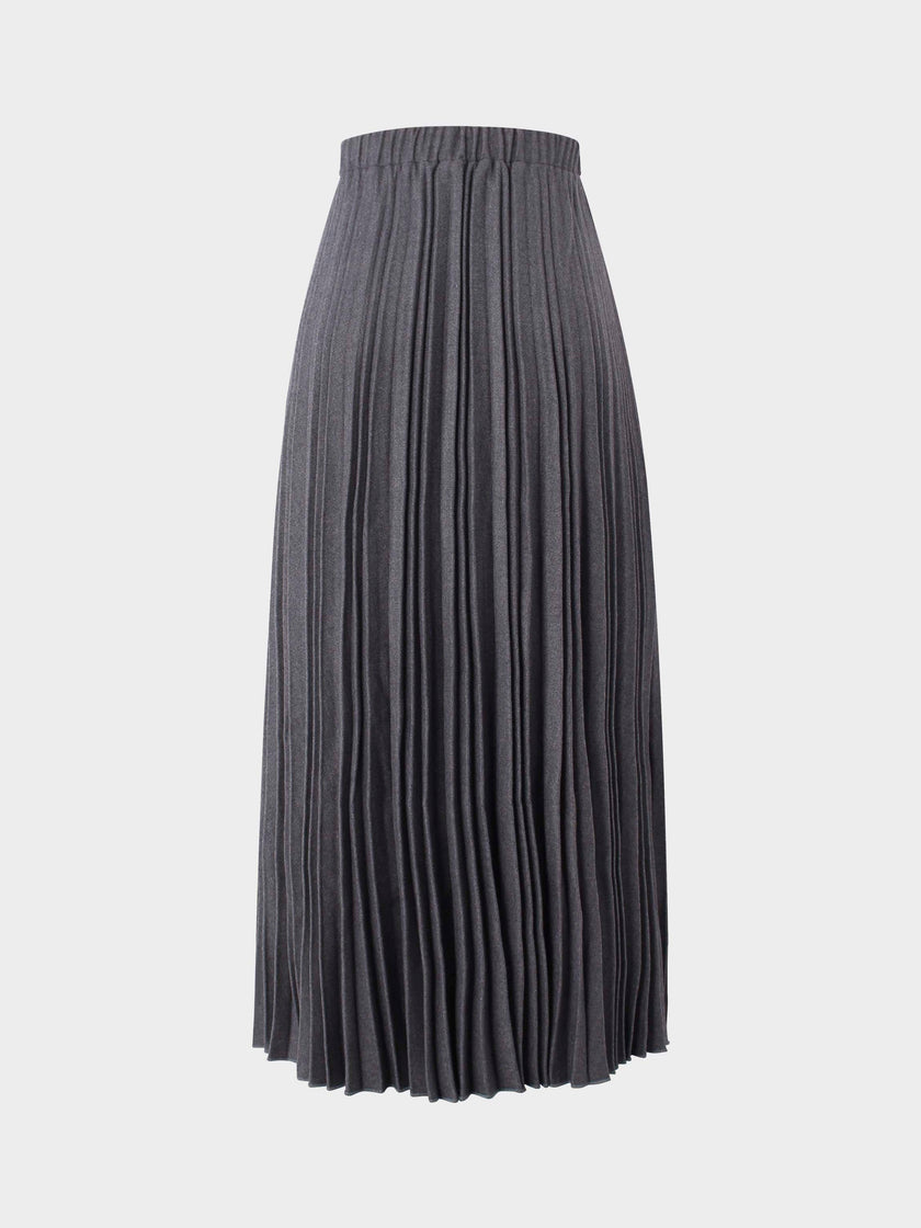 Wool Blend Pleated Skirt-Dark Grey-2