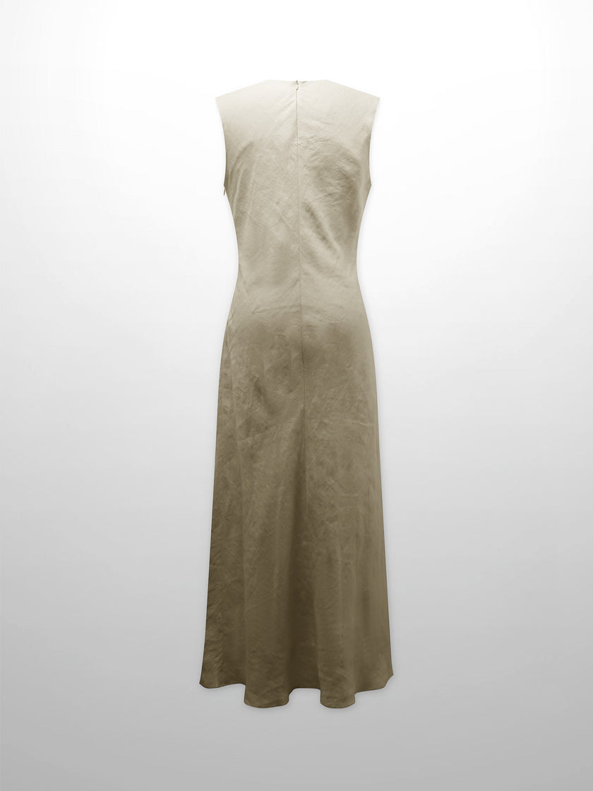 Linen A-Line Slip Dress-Ecru