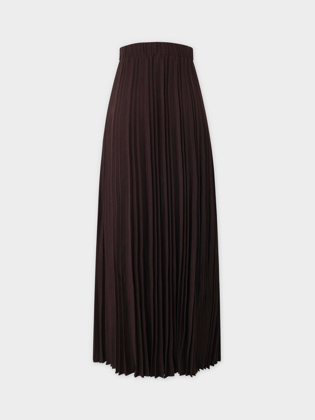 Wool Blend  Pleated Skirt-Dark Brown-1