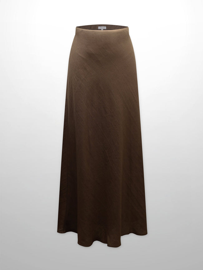 Linen Slip Skirt-Brown