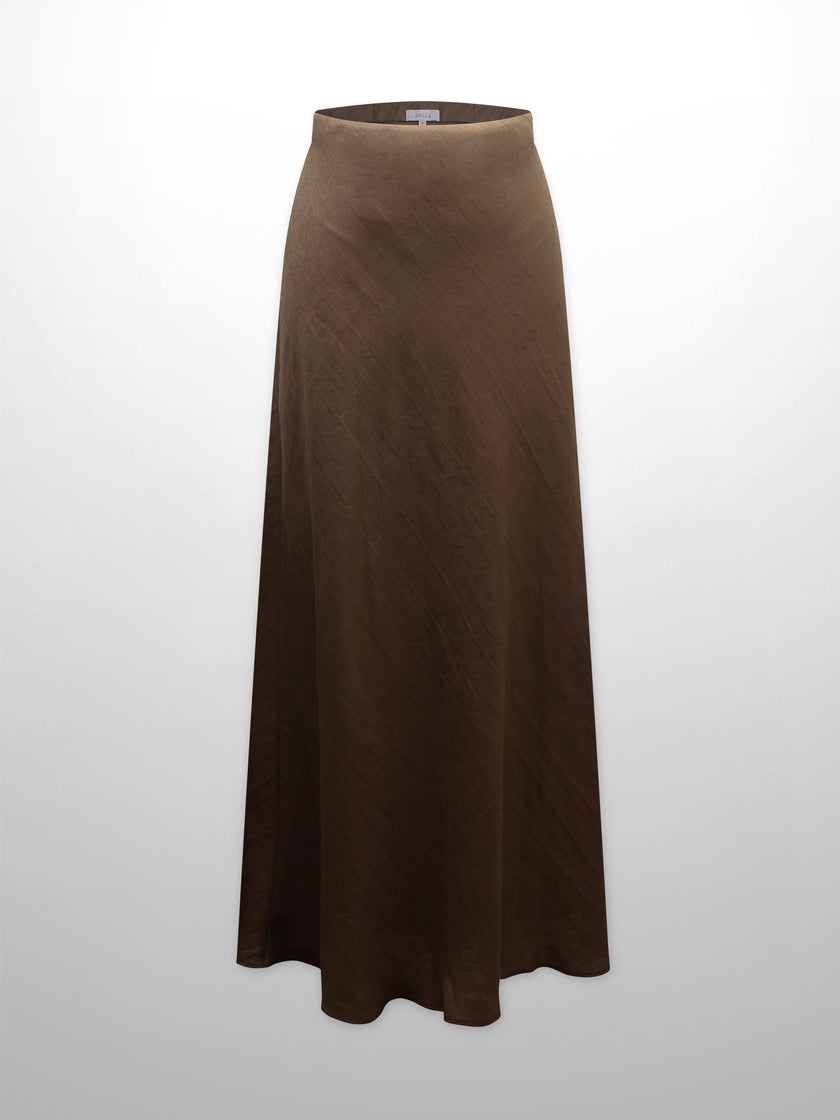 Linen Slip Skirt-Brown