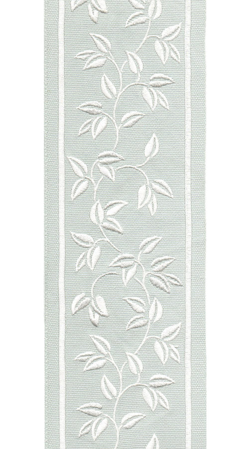 Decorative Trim Border | 10 CM Wide Cotton Canvas | Embroidered Leaf Vine | Aqua, Taupe, Ivory | Sold by the Metre