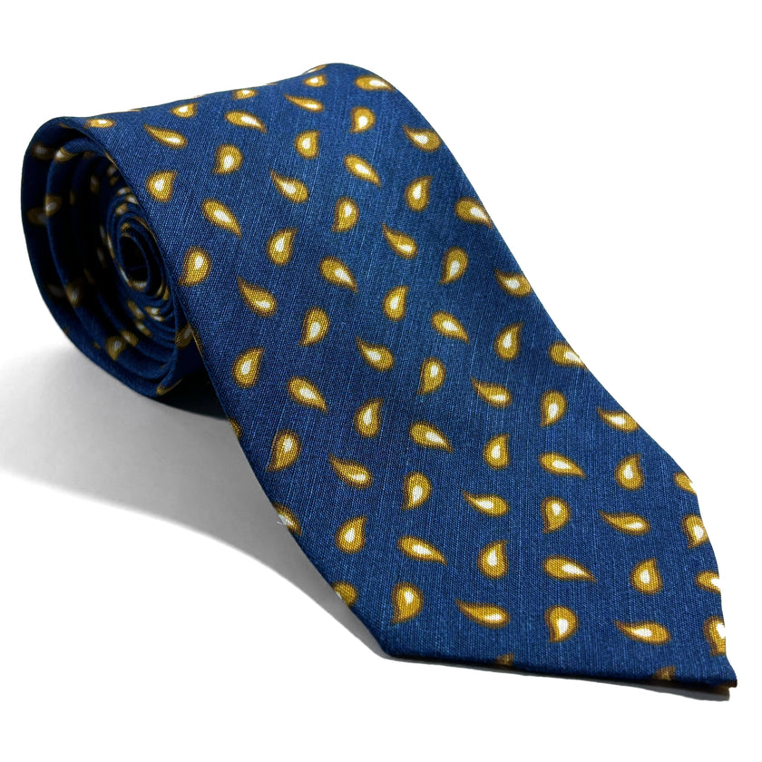 Navy Blue Teardrop Untipped Linen/Silk Tie-0