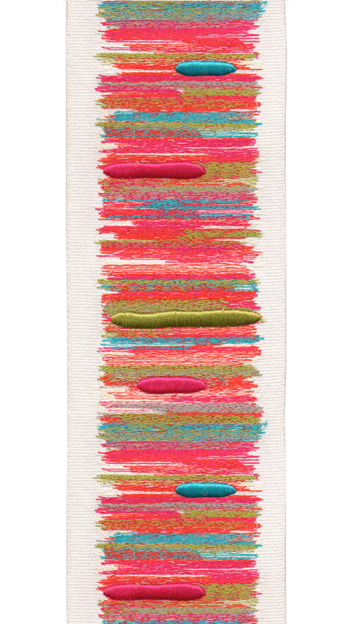 Embroidered Trim with Abstract Stripes | 10cm Cotton Canvas Trimming | Sold By The Metre