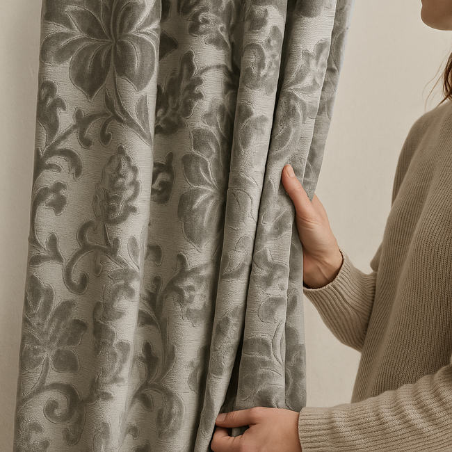 Luxury Velvet Jacquard Curtains with Raised Floral & Leaf Pattern – Light Filtering or Blackout – Custom Sizes – 8 Colours