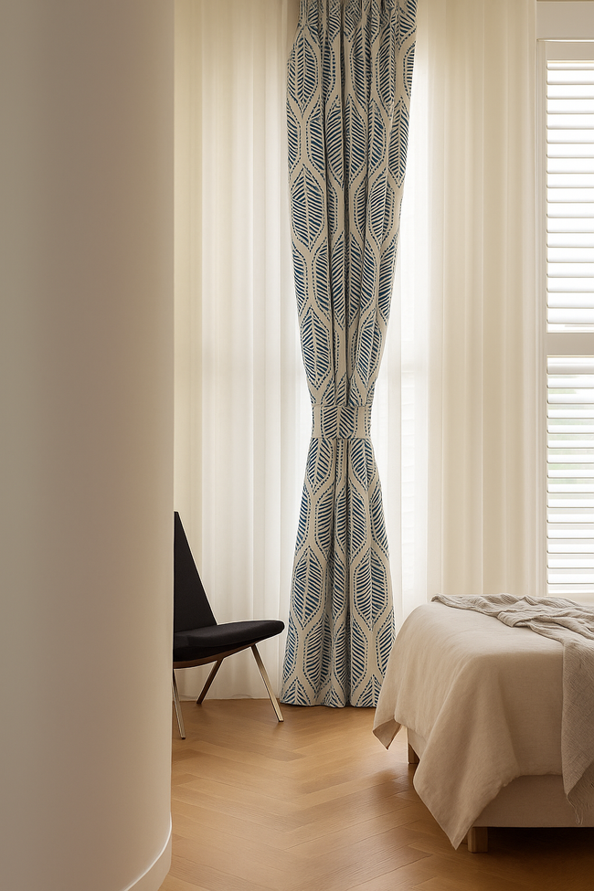 GOTS Certified Organic Linen Curtains with Embroidered Leaf Pattern – Custom Sizes, Multiple Heading Styles, Light Filtering or Blackout Liner