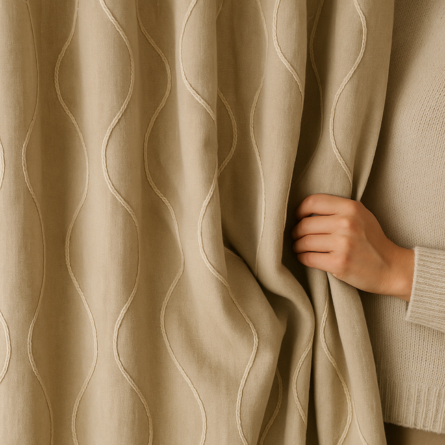 Luxury Linen Curtains with Wavy Embroidery – Custom Sizes & Light-Filtering or Blackout Options – GOTS Certified