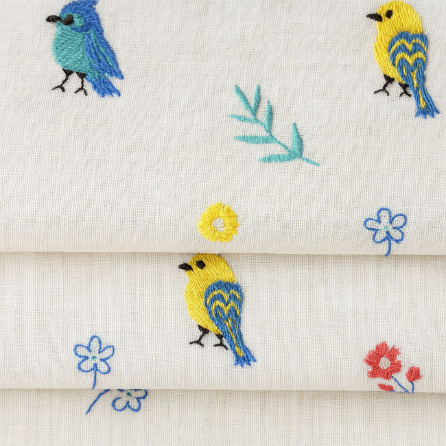 Embroidered Birds Roman Blind – Pure Linen Corded Shade for Kids & Nursery | Light Filtering or Blackout | Custom Size | Recess & Outside Fit